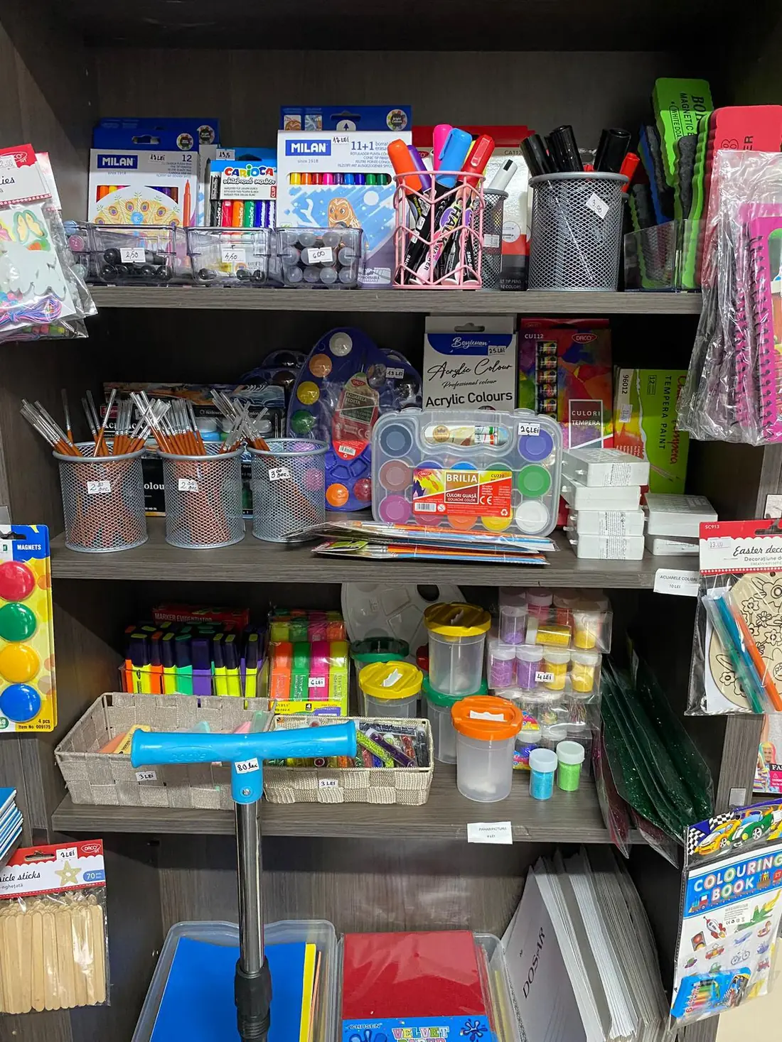 Articole de artă: vopsele, pensule și markere colorate